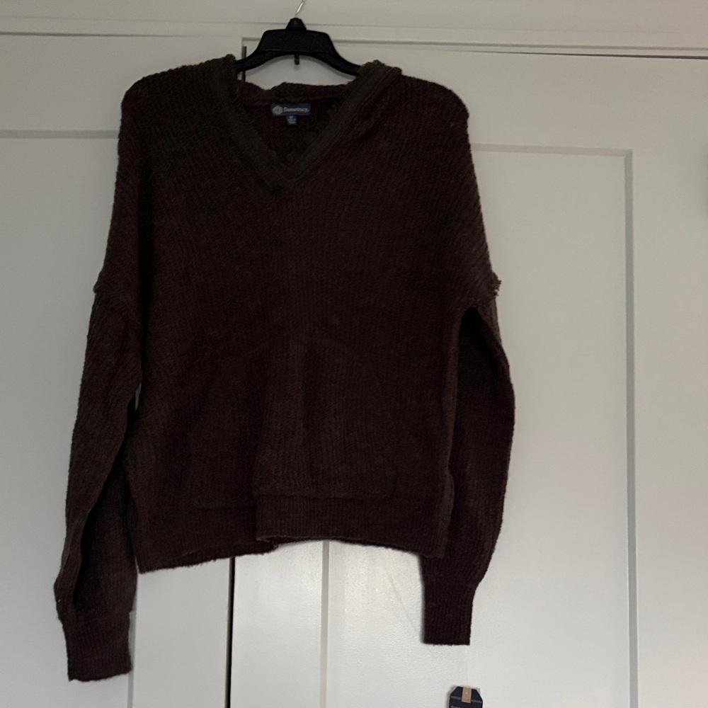 Democracy Chocolate V-Neck Hooded Women's Sweater